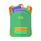 Green Backpack Schoolbag Icon with Notebooks