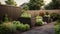 Green backyard garden in minimalist style with various plants