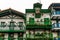 Green balconies of traditional fishermen houses in Hondarribia, Basque Country, Gipuzkoa, Spain