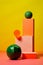 Green ball is sitting on top of pink and yellow block. Generative AI