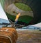 Green balloon takes off from the ground