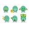 Green baloon cartoon character with cute emoticon bring money