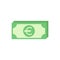 Green bank notes with euro sign. Flat icon isolated on white. Money pictogram