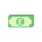 Green bank notes with pound sterling sign. Flat icon isolated on white. Money pictogram