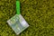 Green banknote 100 euro in a green clothes peg at green background