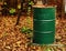 Green barrel in autumn