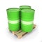 Green barrels on a pallet