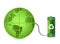 Green battery with earth globe isolated