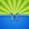 Green beam background with blue gift bow and