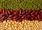 Green bean,soy beans and red bean background .Different types o