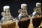 Green beans and Coffee beans inside the clear bottle , Focus only subject blur background,Chiangmai ,Thailand