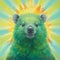 Green Bear Saturn Bear Painting In Sunray Style