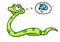 Green beautiful little snake thinking lunch mouse illustration