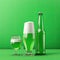 Green Beer Bottles Mockup with Copy Space, Abstract Generative AI Illustration