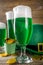 Green beer glasses for St Patrick`s day party