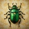 green beetle on a gold background