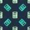 Green and beige Exam sheet icon isolated seamless pattern on blue background. Test paper, exam, or survey concept