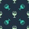 Green and beige Glass of beer icon isolated seamless pattern on blue background. Vector