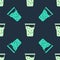 Green and beige Glass of beer icon isolated seamless pattern on blue background. Vector