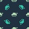 Green and beige Military tank icon isolated seamless pattern on blue background. Vector