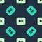 Green and beige Music or video settings button icon isolated seamless pattern on blue background. Vector