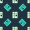 Green and beige Refrigerator icon isolated seamless pattern on blue background. Fridge freezer refrigerator. Household