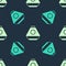 Green and beige Space capsule icon isolated seamless pattern on blue background. Vector