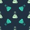 Green and beige Test tube and flask chemical laboratory test icon isolated seamless pattern on blue background