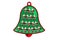Green bell decorated with santa Claus figures with a bag of gifts