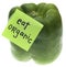 Green Bell Pepper with Eat Organic Message