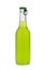 Green beverage in glass bottle