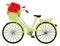 Green Bicycle with Basket of Poppy Bouquet. Vector Bike with Poppies