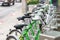 green bicycle for rent in city