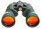 Green binoculars with orange glasses isolated
