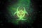 Green Biohazard Symbol on Black Background. Sign of biological hazard. The concept of chemical waste, pollution of the nature,