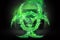 Green Biohazard Symbol on Black Background. Sign of biological hazard. The concept of chemical waste, pollution of the nature,