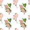 Green bird , blossom cherry tree seamless floral pattern