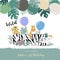 Green birthday card with rhino,tiger,zebra,llama and balloon