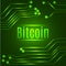 Green bitcoin digital currency concept on circuit board.