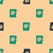 Green and black Address book icon isolated seamless pattern on beige background. Notebook, address, contact, directory