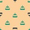 Green and black Ark of noah icon isolated seamless pattern on beige background. Wood big high cargo. Vector