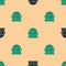 Green and black Astronaut helmet icon isolated seamless pattern on beige background. Vector