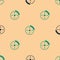 Green and black Bicycle brake disc icon isolated seamless pattern on beige background. Vector