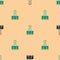 Green and black Binder clip icon isolated seamless pattern on beige background. Paper clip. Vector Illustration