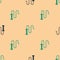 Green and black Braided leather whip icon isolated seamless pattern on beige background. Vector