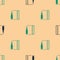 Green and black Bullet icon isolated seamless pattern on beige background. Vector