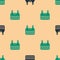 Green and black Bulletproof vest for protection from bullets icon isolated seamless pattern on beige background. Body