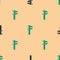 Green and black Calliper or caliper and scale icon isolated seamless pattern on beige background. Precision measuring