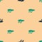 Green and black Cannon icon isolated seamless pattern on beige background. Vector