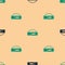 Green and black Case for billiard cue icon isolated seamless pattern on beige background. Vector